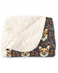 Floofy Corgi Blossom Blast Sherpa Fleece Blanket