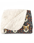 Floofy Corgi Blossom Blast Sherpa Fleece Blanket