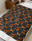 Dapper Dachshund Noir Glow Velveteen Plush Blanket