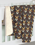 Floofy Corgi Blossom Blast Sherpa Fleece Blanket