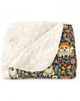 Corgi Rainbow Vine Dream Sherpa Fleece Blanket