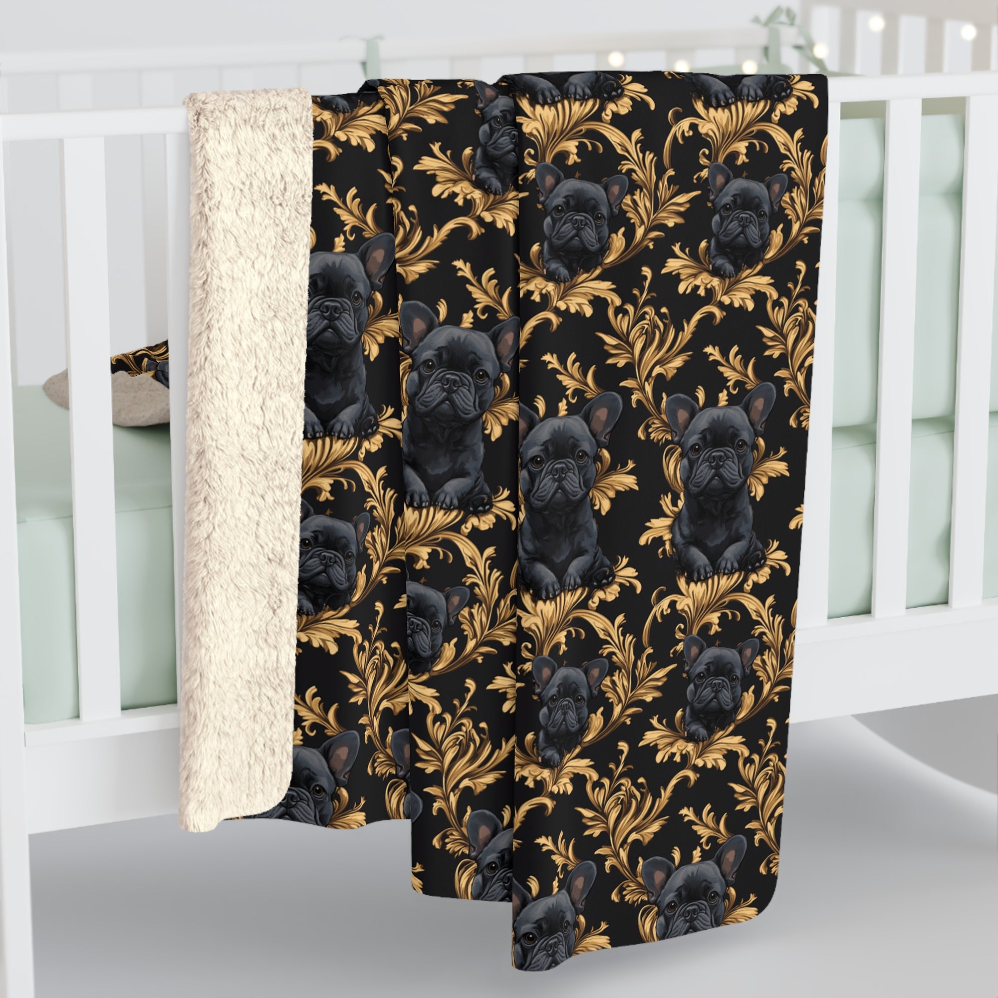 Regal Frenchie Noir Elegance Sherpa Fleece Blanket