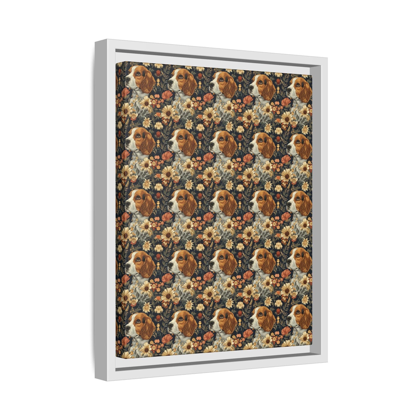 Beagle Blossoms Matte Canvas, Framed