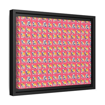 Bubblegum Glamour Bulldog Bouquet Matte Canvas, Framed