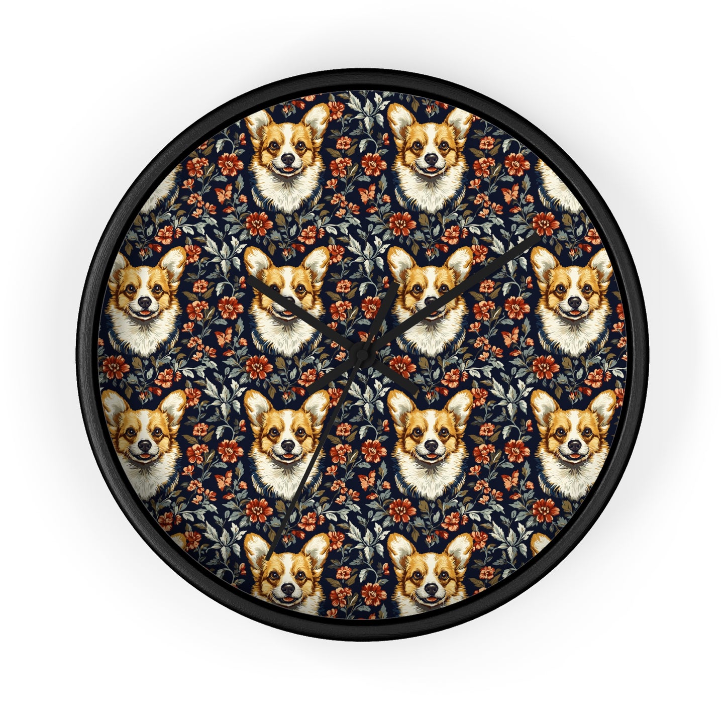 Floofy Corgi Blossom Blast Wall Clock