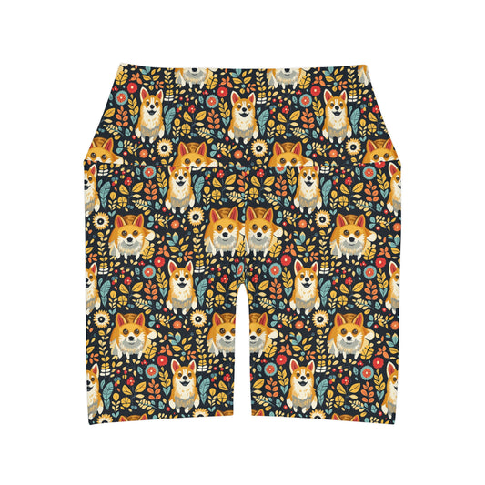 Corgi Rainbow Vine Dream High Waisted Yoga Shorts