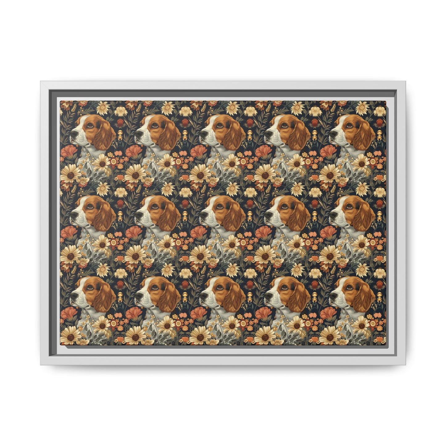 Beagle Blossoms Matte Canvas, Framed