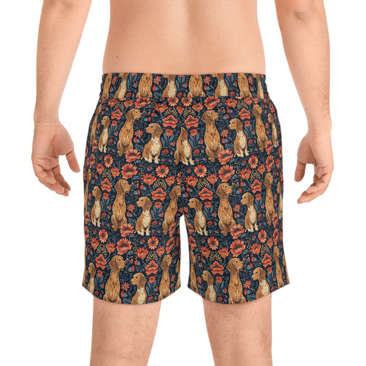 Floral Pawsome Dachsund Delight Men's Mid-Length Swim Shorts