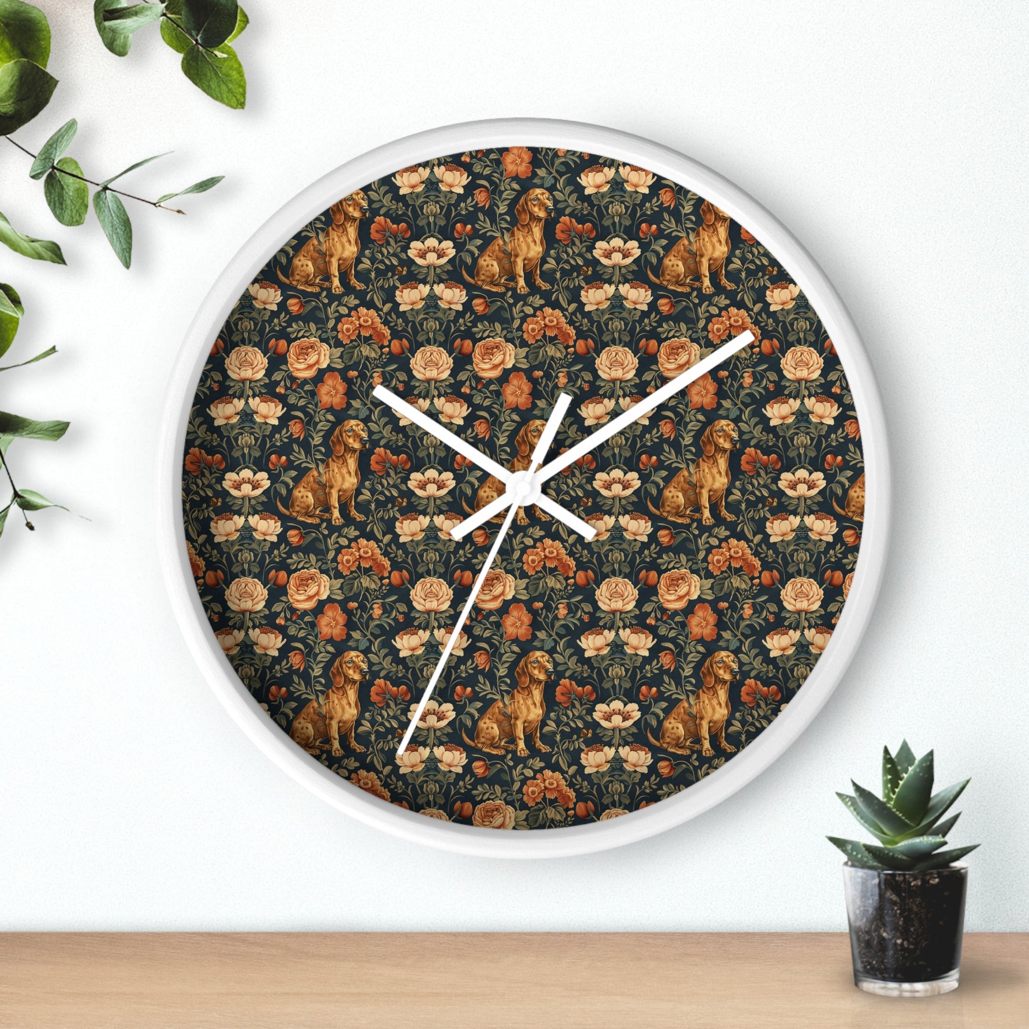 Dazzling Dachsund Blossoms &amp; Foliage Wall Clock