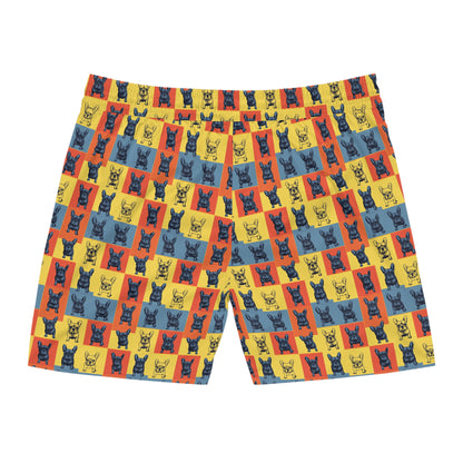 Frenchie Pop Art Pawfection Grid Men's Mid-Length Swim Shorts