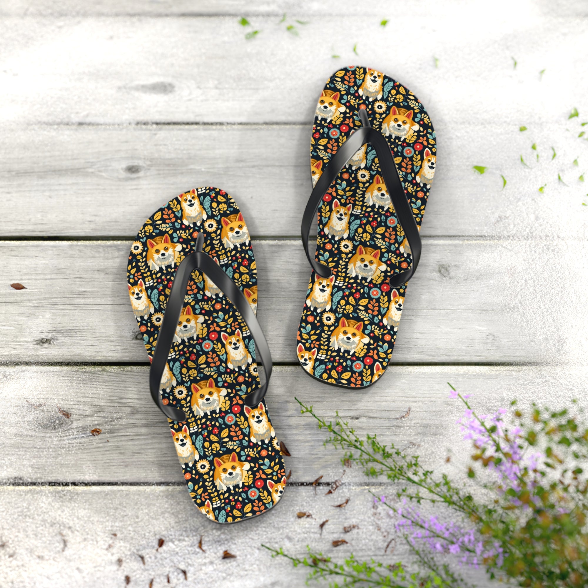 Corgi Rainbow Vine Dream Flip Flops