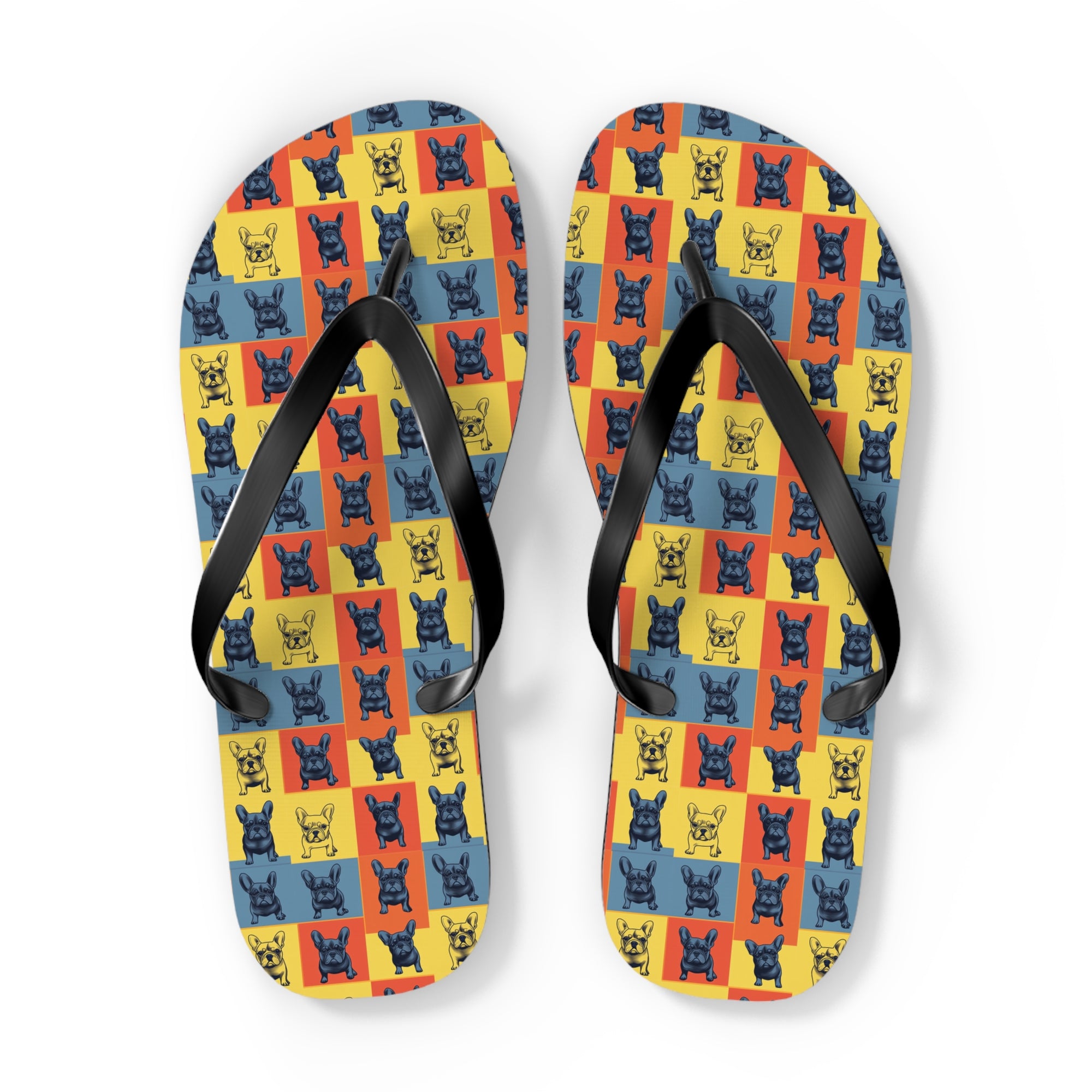 Frenchie Pop Art Pawfection Grid Flip Flops