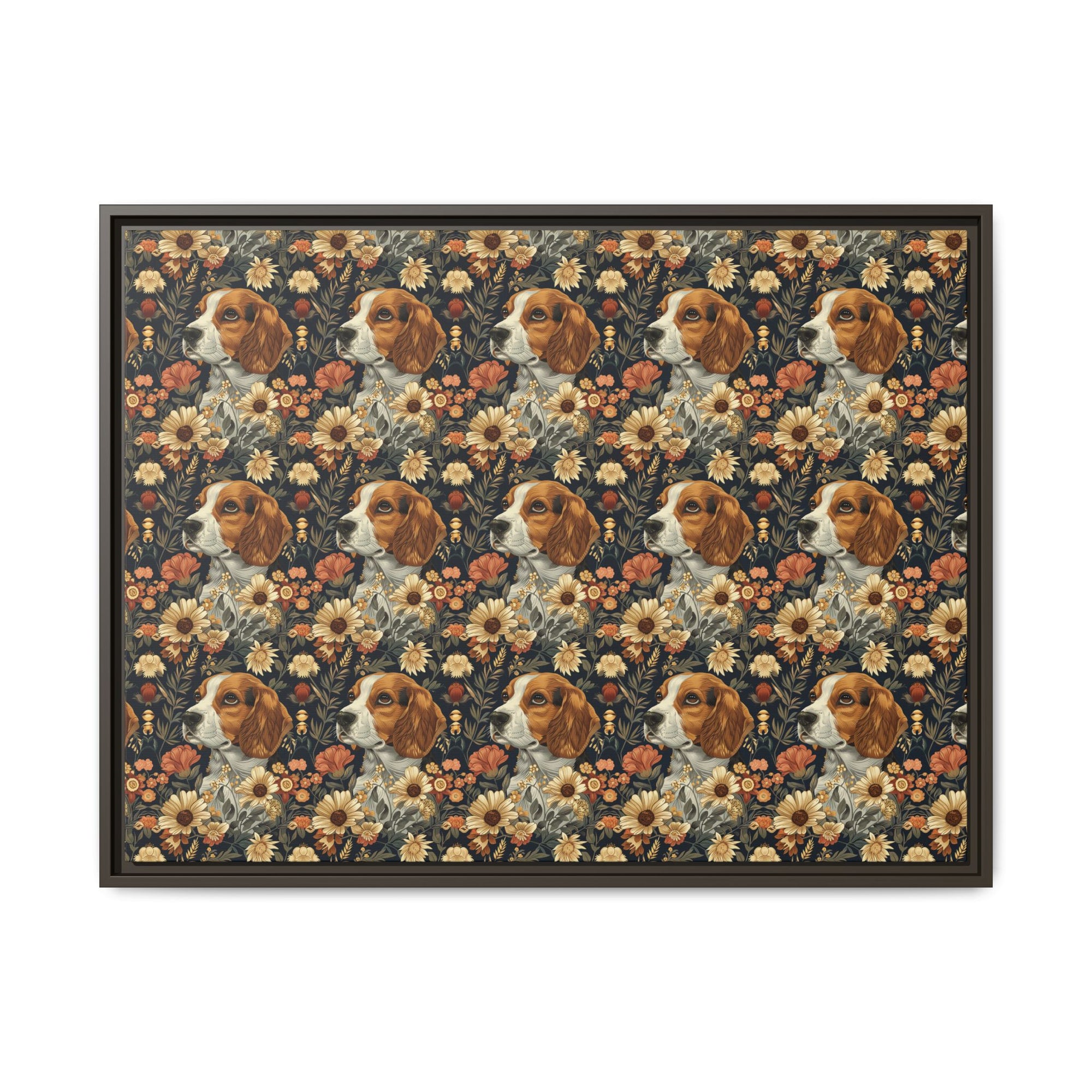 Beagle Blossoms Matte Canvas, Framed