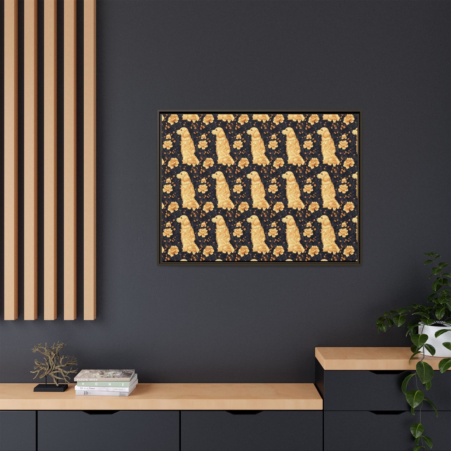 Golden Paws Floral Frenchie Matte Canvas, Framed