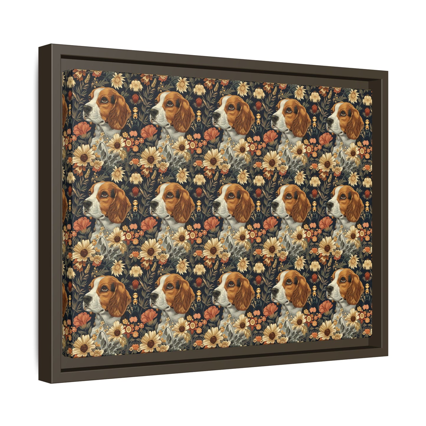 Beagle Blossoms Matte Canvas, Framed