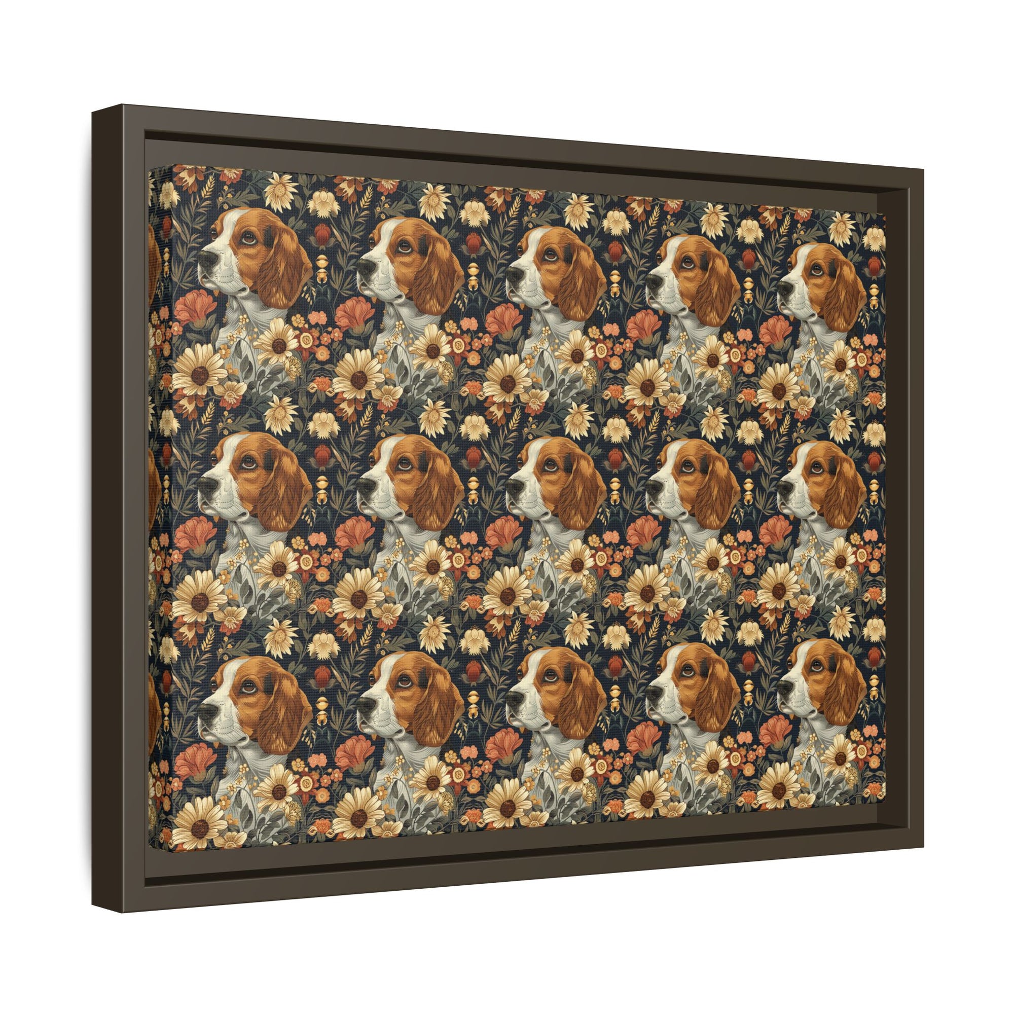 Beagle Blossoms Matte Canvas, Framed