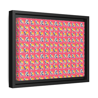 Bubblegum Glamour Bulldog Bouquet Matte Canvas, Framed