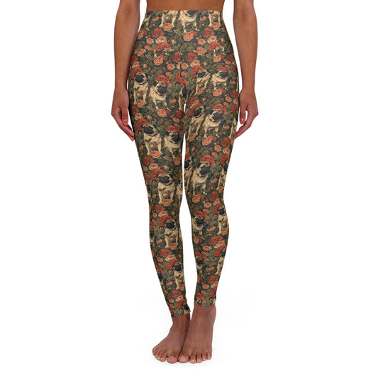 Blooming Pug Paradise High Waisted Yoga Leggings