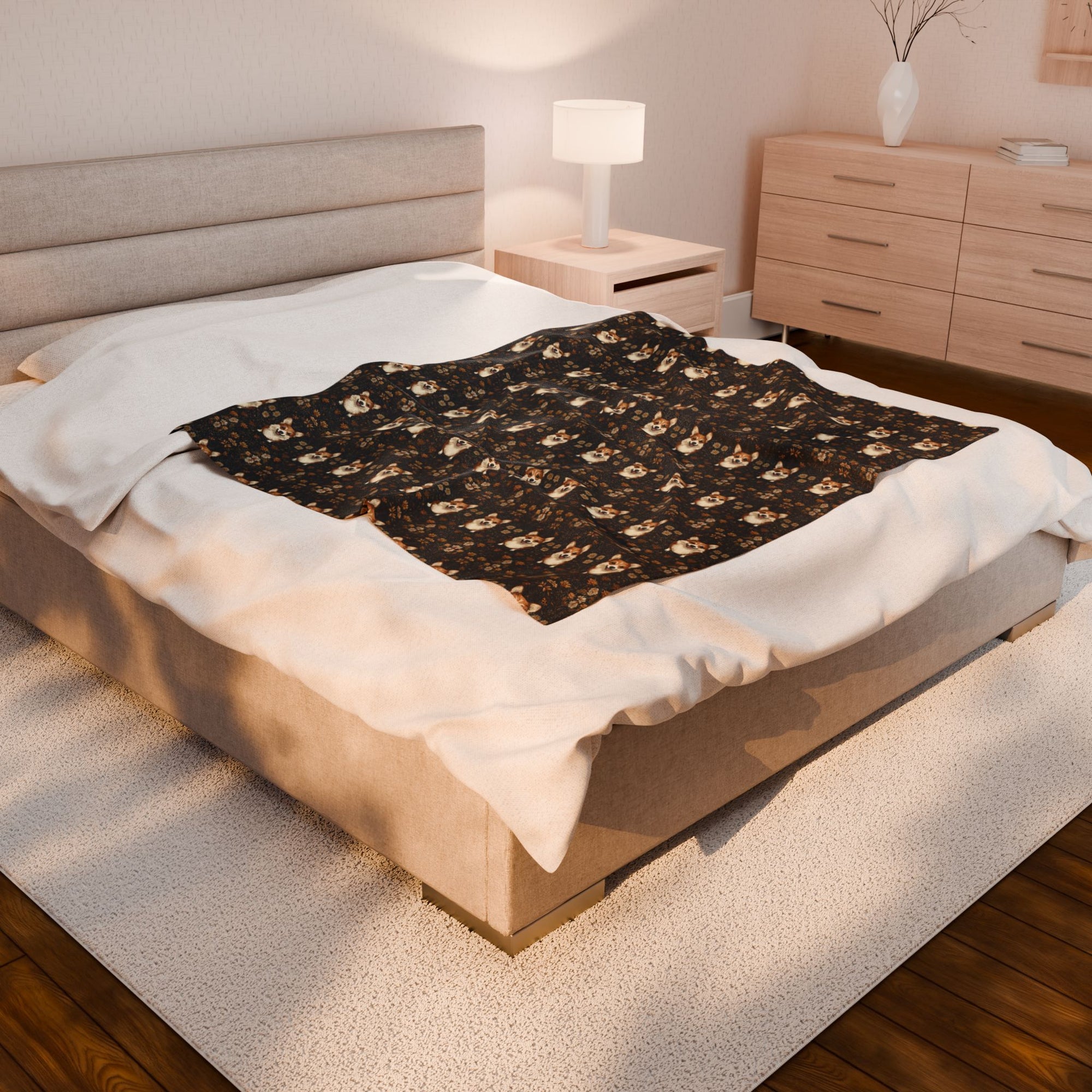 Nighttime Corgi Glow Stride Velveteen Plush Blanket