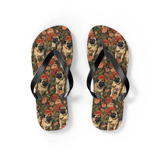 Blooming Pug Paradise Flip Flops