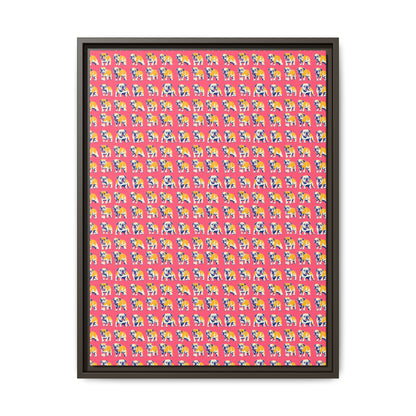 Bubblegum Glamour Bulldog Bouquet Matte Canvas, Framed