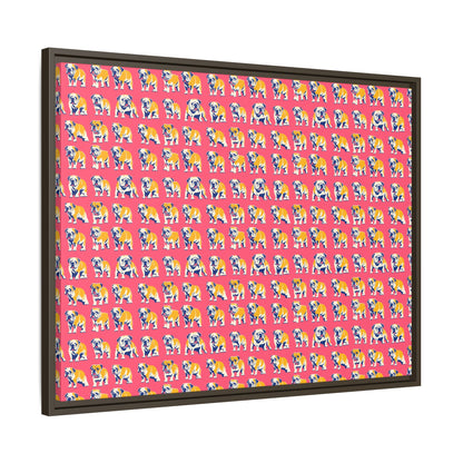 Bubblegum Glamour Bulldog Bouquet Matte Canvas, Framed