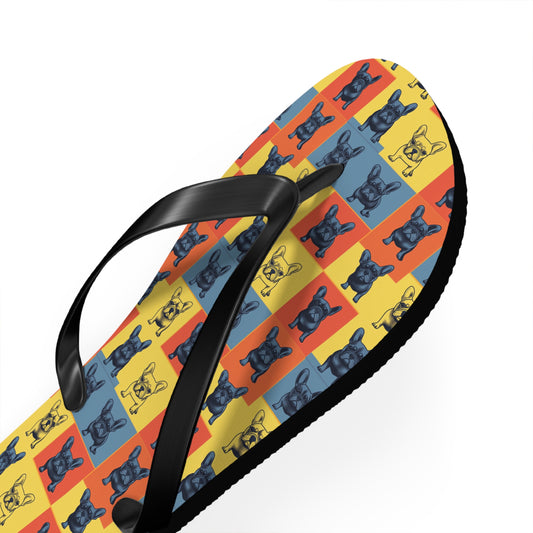 Frenchie Pop Art Pawfection Grid Flip Flops