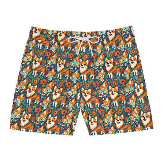 Corgi Carnival Couture Men's Mid-Length Swim Shorts