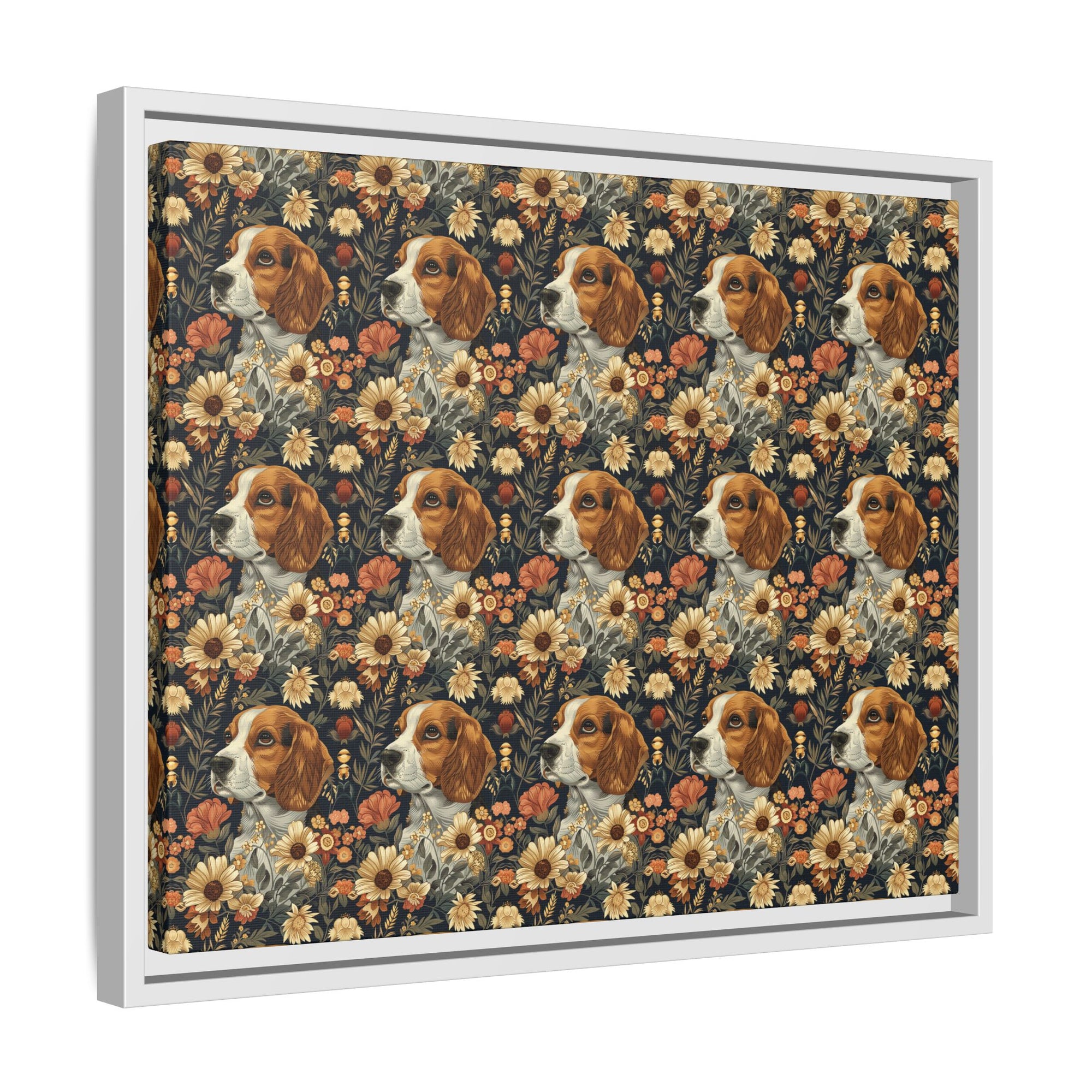 Beagle Blossoms Matte Canvas, Framed