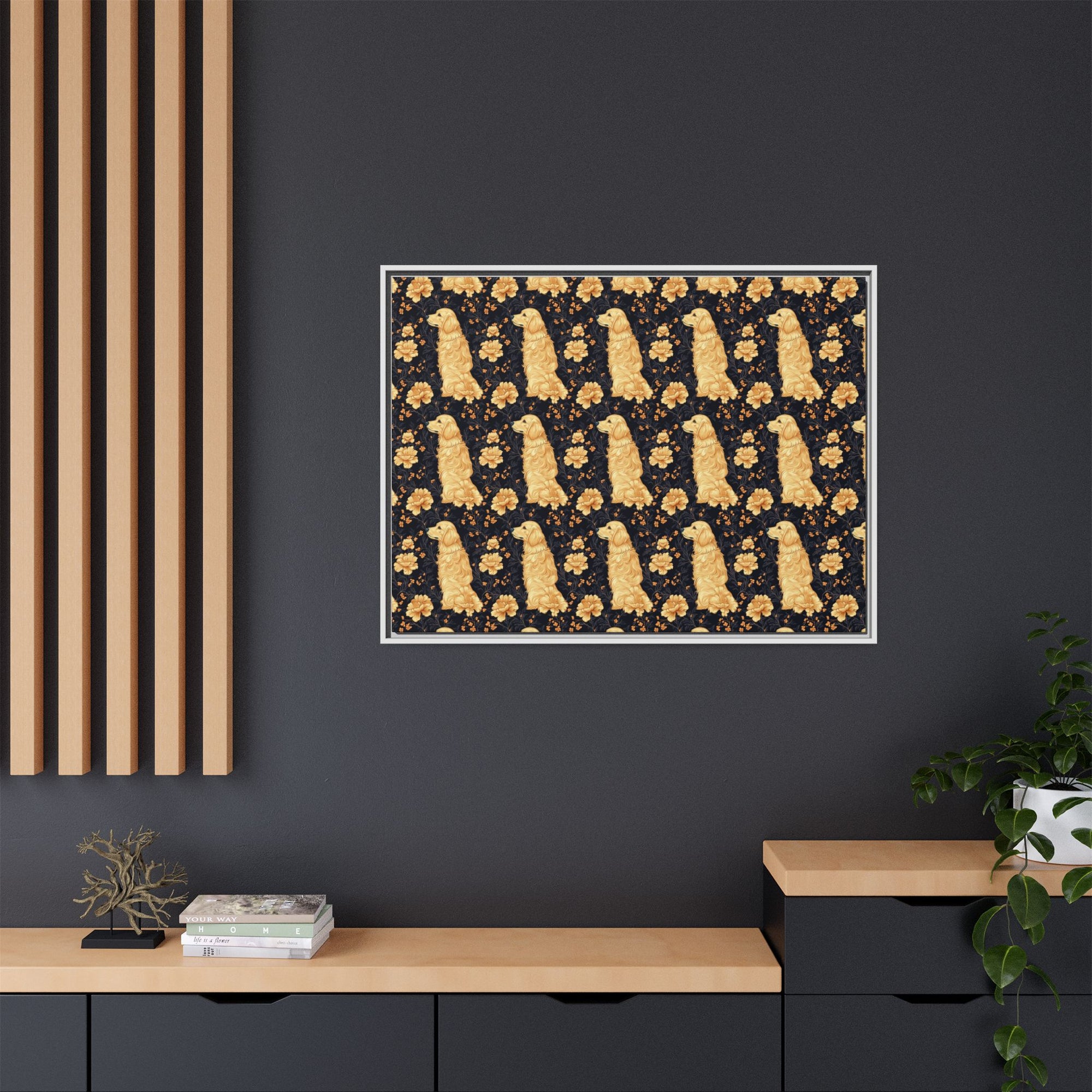 Golden Paws Floral Frenchie Matte Canvas, Framed