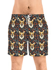 Floofy Corgi Blossom Blast Men's Mid-Length Swim Shorts