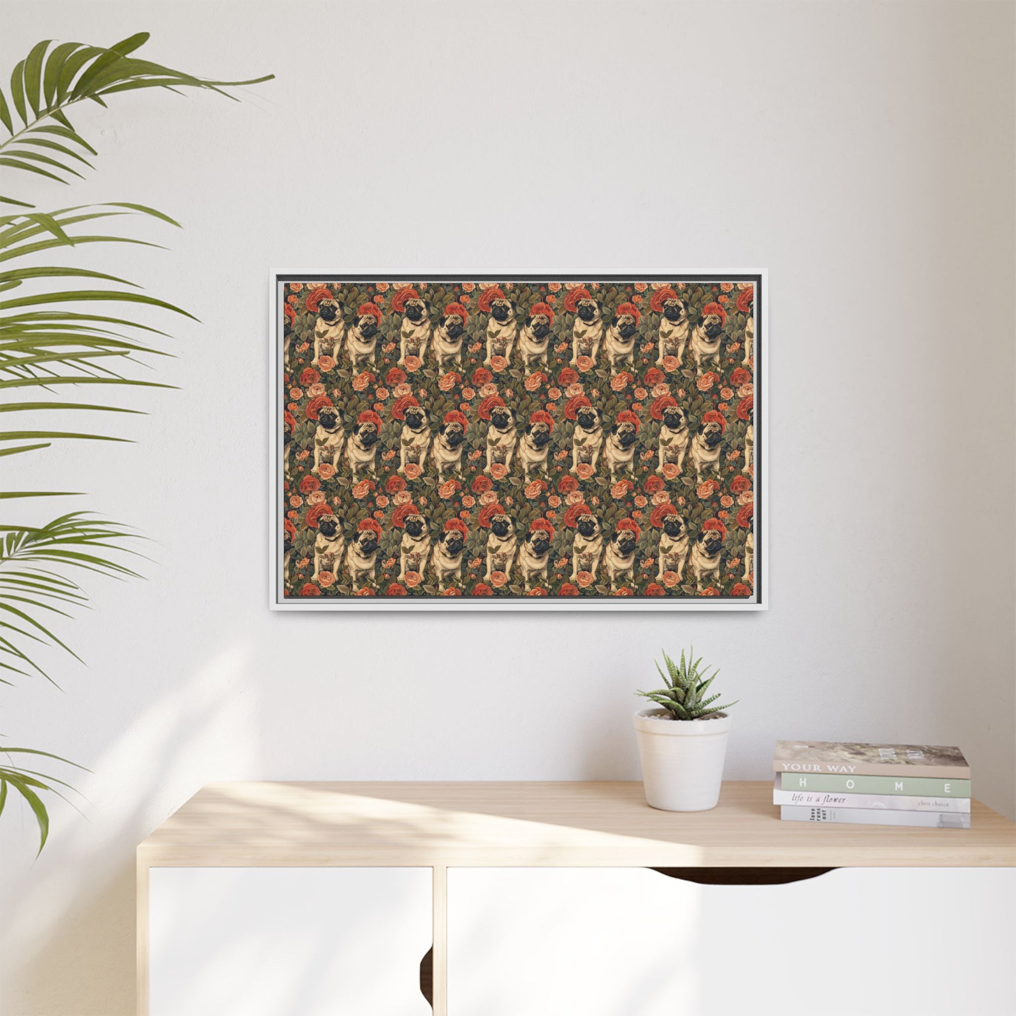 Blooming Pug Paradise Matte Canvas, Framed