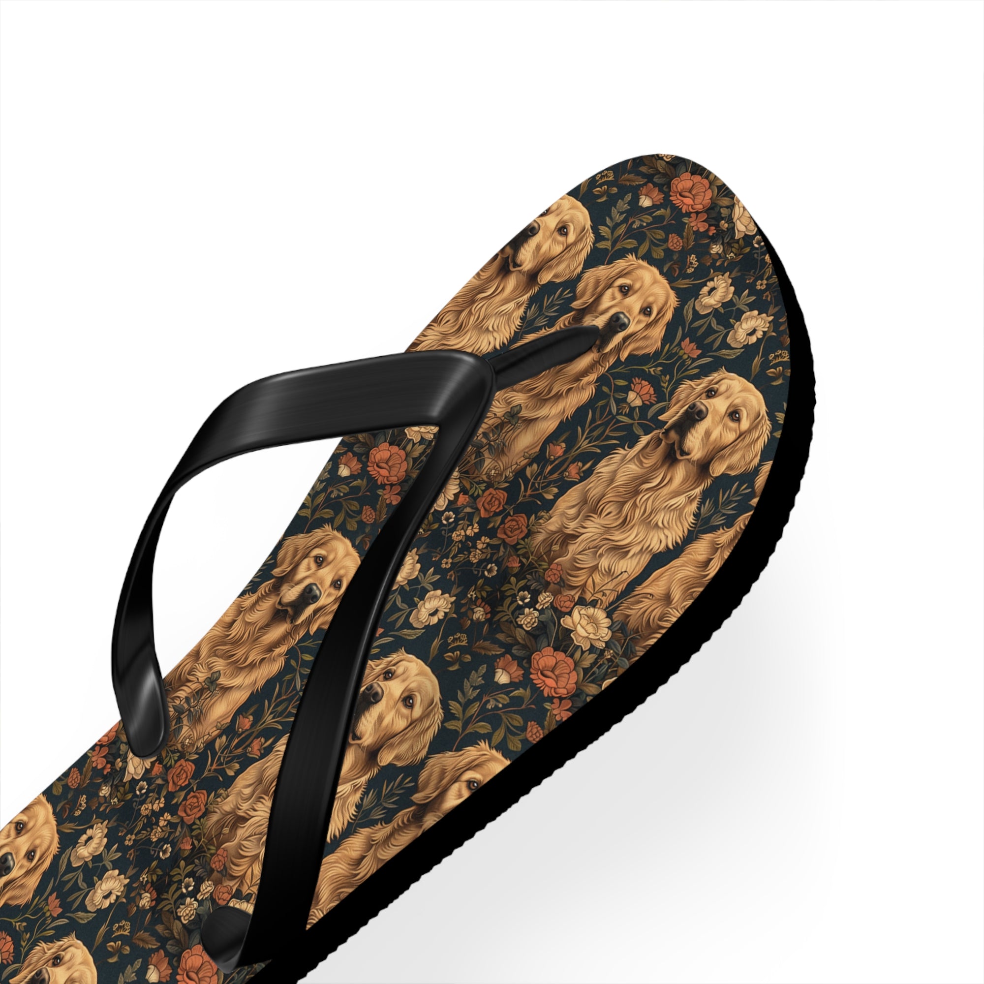 Fanciful Golden Paradise Blossom Flip Flops