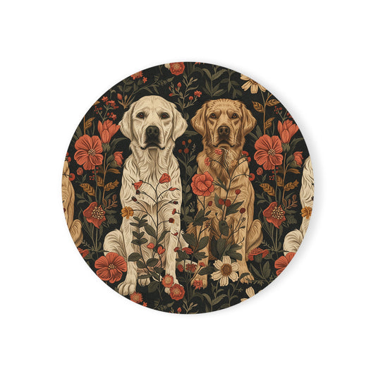 Blossoming Labradors Bouquet Cork Back Coaster