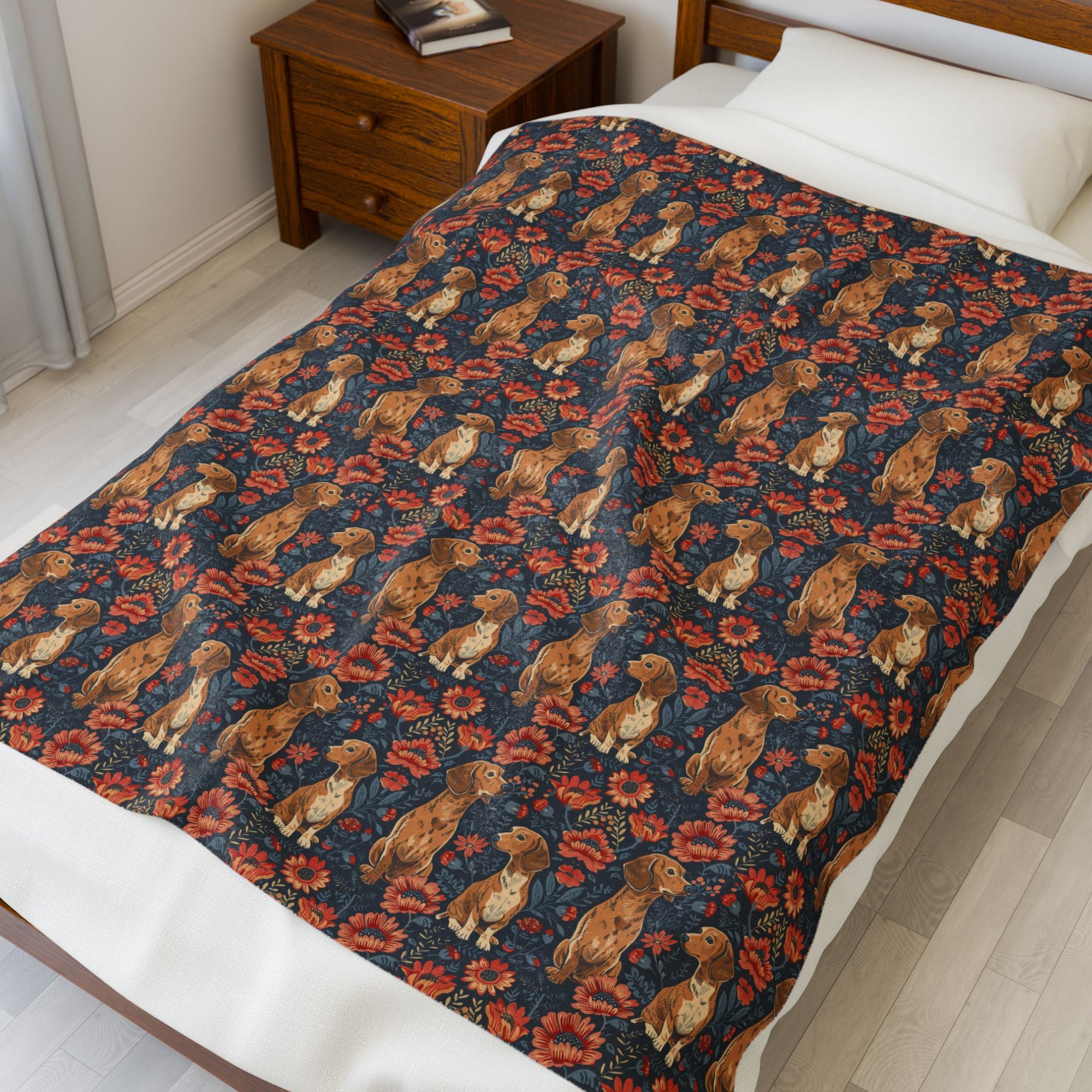 Floral Pawsome Dachsund Delight Velveteen Plush Blanket