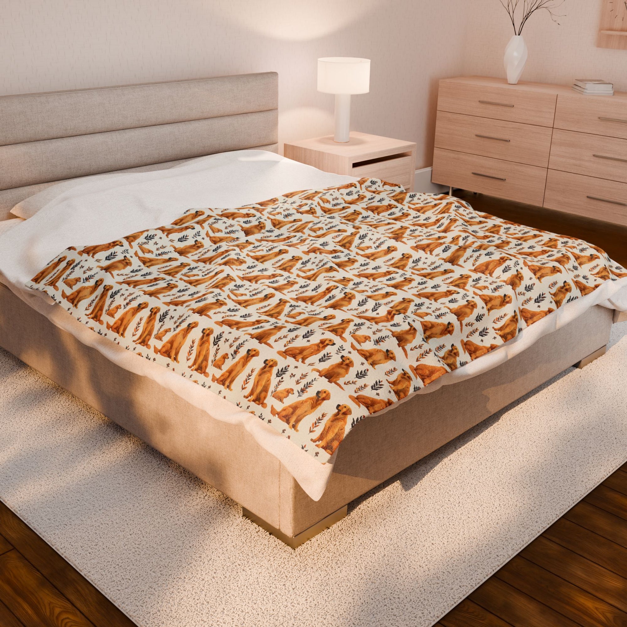 Golden Glamour Paws - Luxe Licks for Regal Retrievers Velveteen Plush Blanket