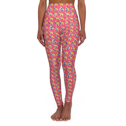 Bubblegum Glamour Bulldog Bouquet High Waisted Yoga Leggings