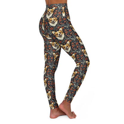 Floofy Corgi Blossom Blast High Waisted Yoga Leggings