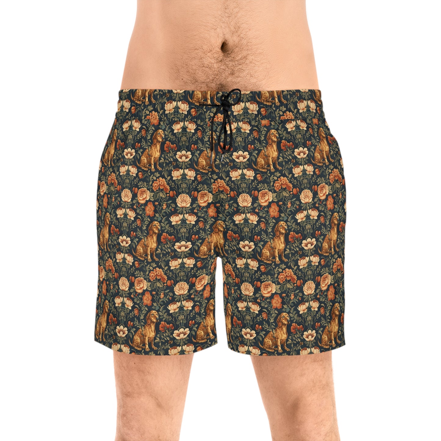 Dazzling Dachsund Blossoms & Foliage Men's Mid-Length Swim Shorts