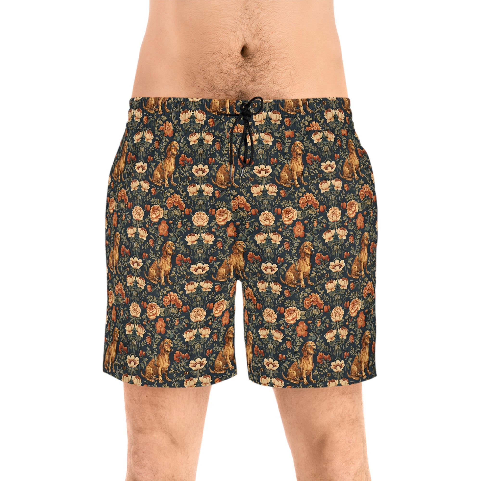 Dazzling Dachsund Blossoms &amp; Foliage Men&#39;s Mid-Length Swim Shorts