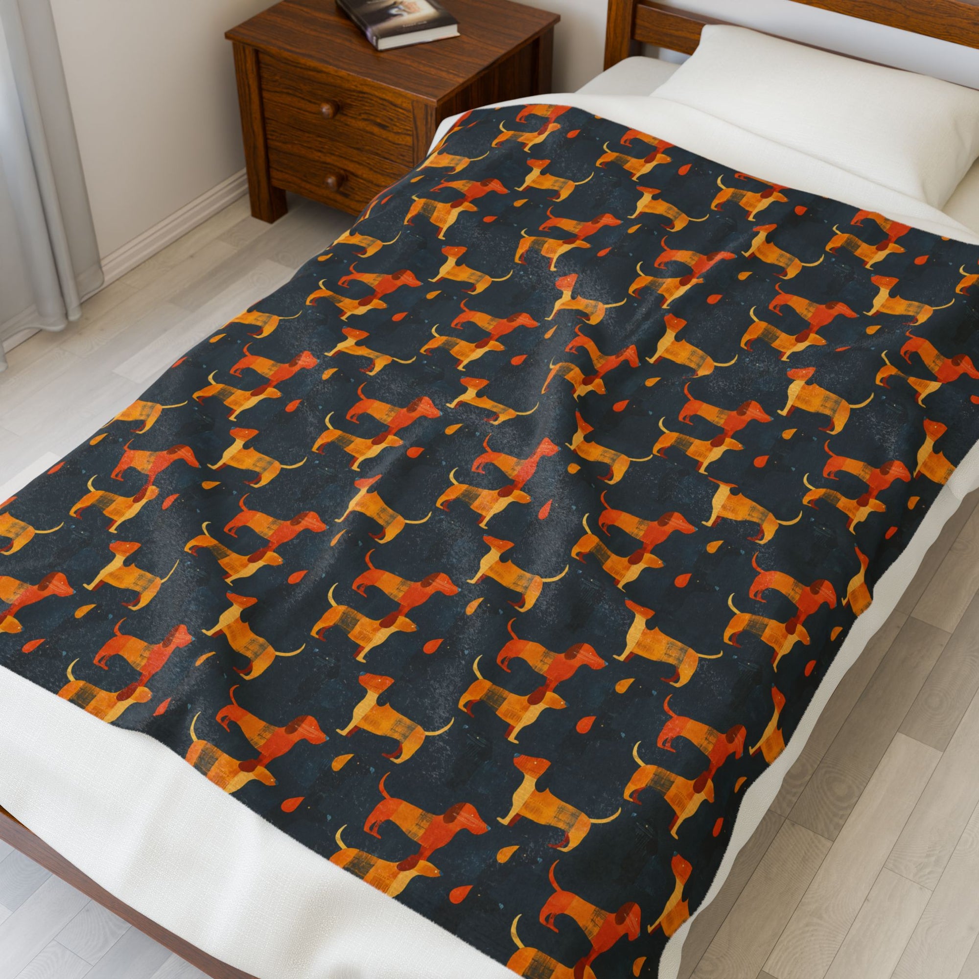 Dapper Dachshund Noir Glow Velveteen Plush Blanket