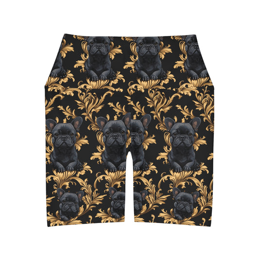 Regal Frenchie Noir Elegance High Waisted Yoga Shorts