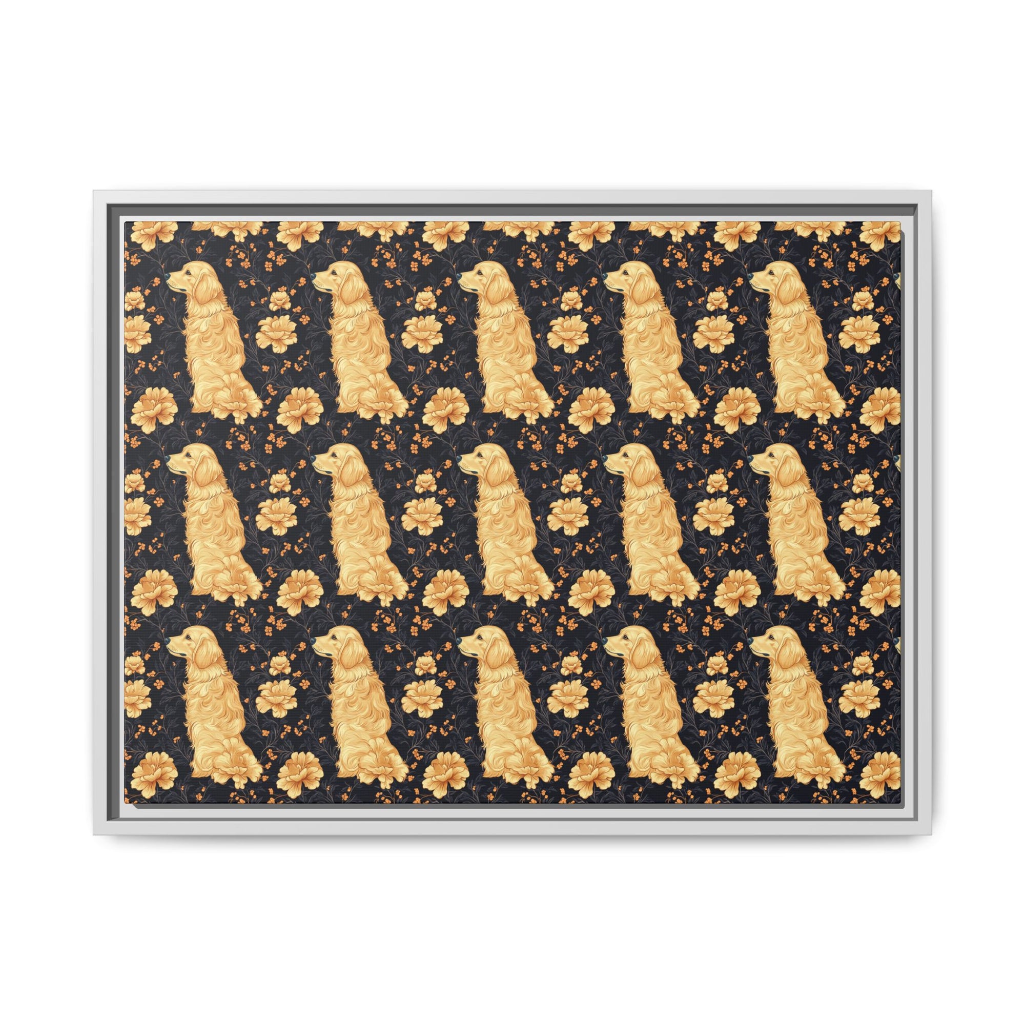 Golden Paws Floral Frenchie Matte Canvas, Framed