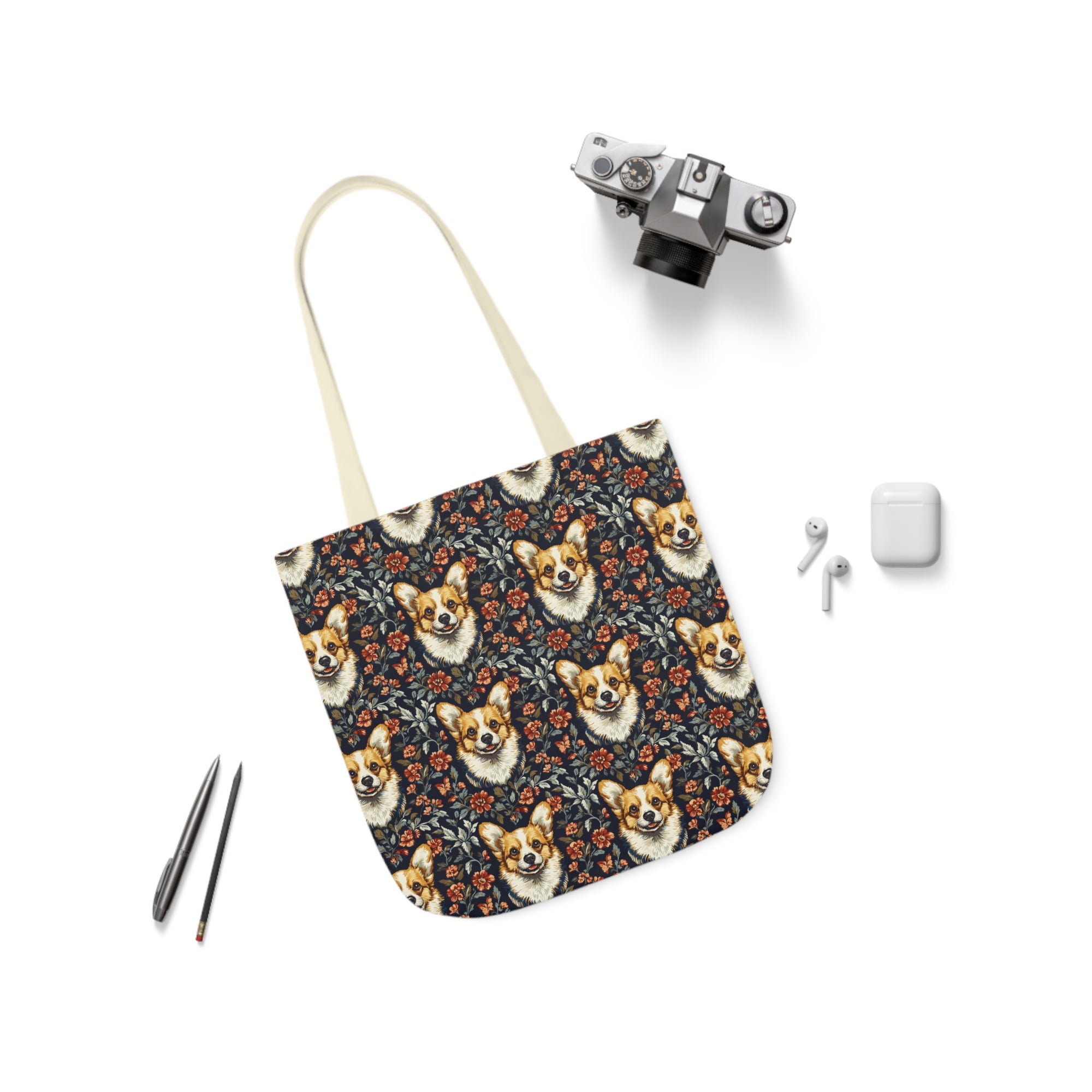 Floofy Corgi Blossom Blast Canvas Tote Bag