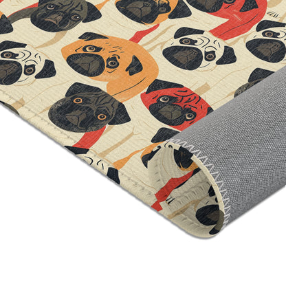 Whimsical Pug Geometry - Playful Pug Pattern Area Rug