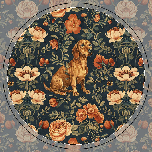 Dazzling Dachsund Blossoms & Foliage Ceramic Coaster