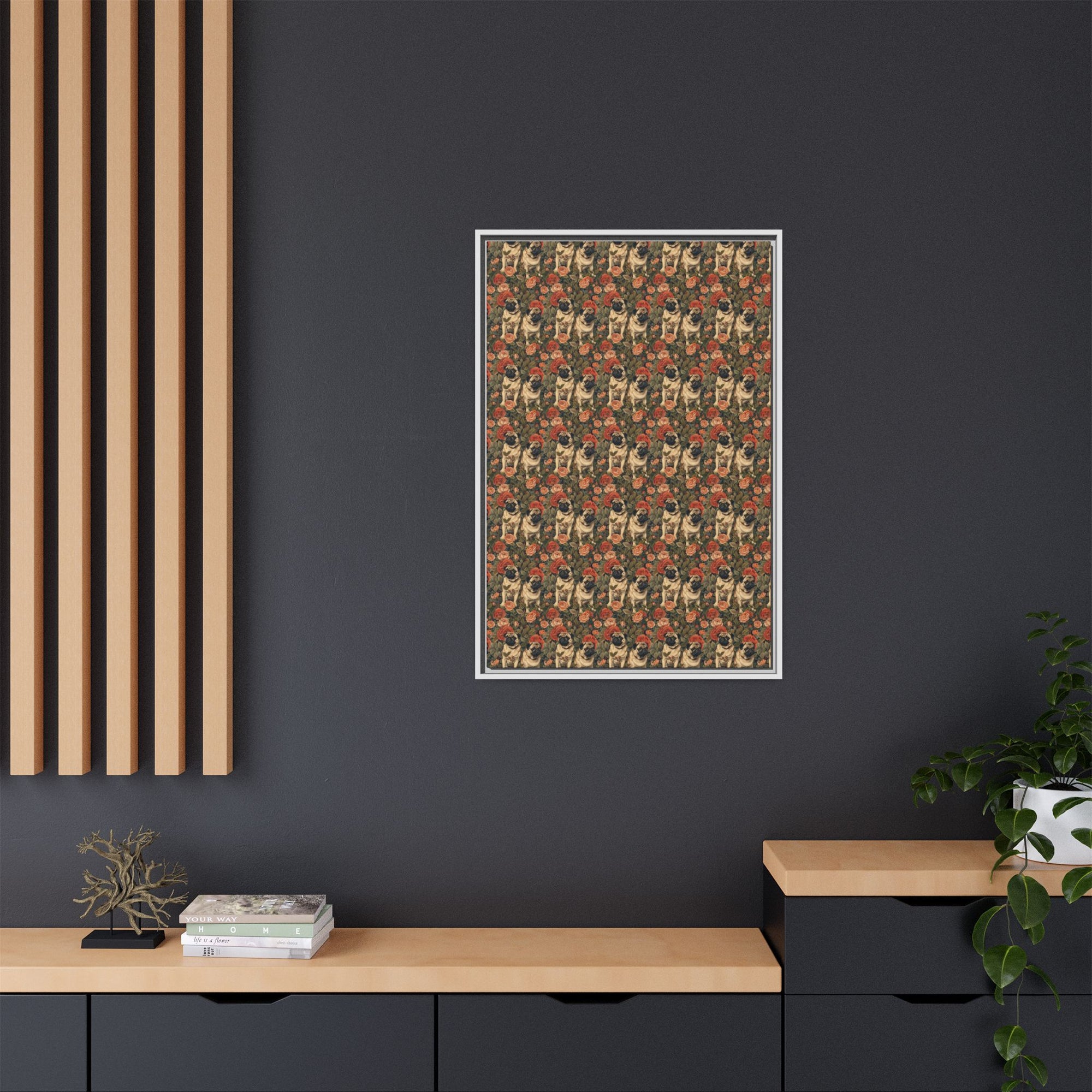 Blooming Pug Paradise Matte Canvas, Framed