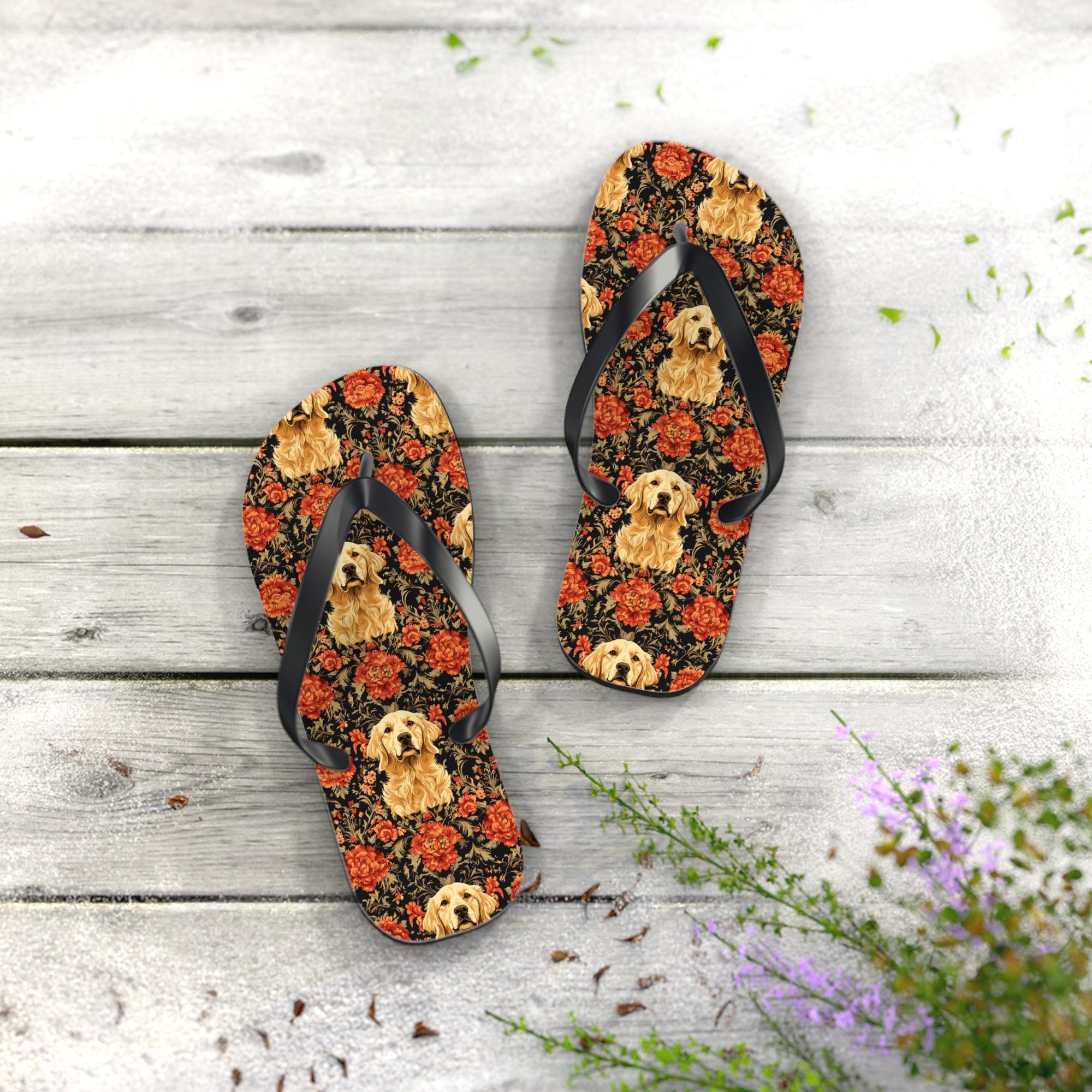 Golden Pawsatronic Tapestry Flip Flops