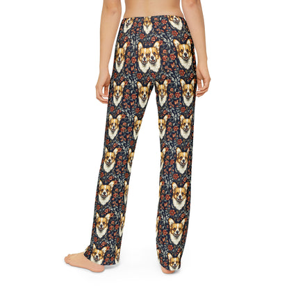 Floofy Corgi Blossom Blast Kids Pajama Pants