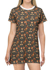 Dazzling Dachsund Blossoms & Foliage T-Shirt Dress